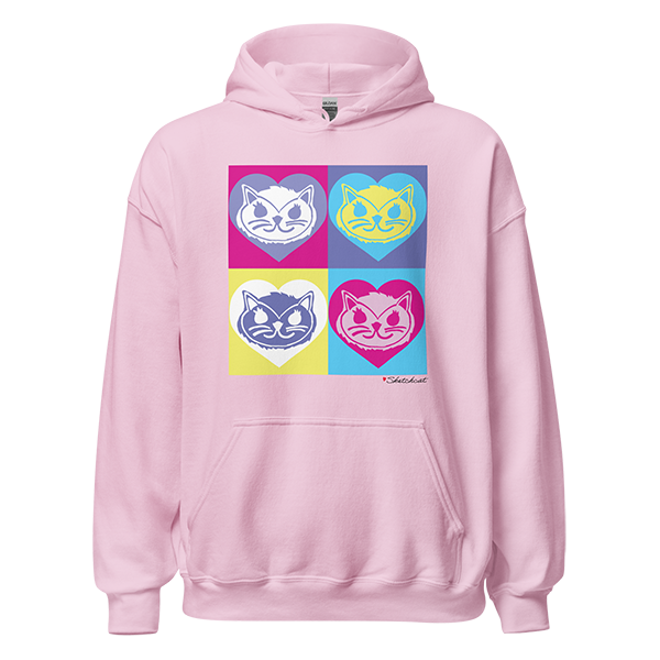 Heart pop art cat hoodie