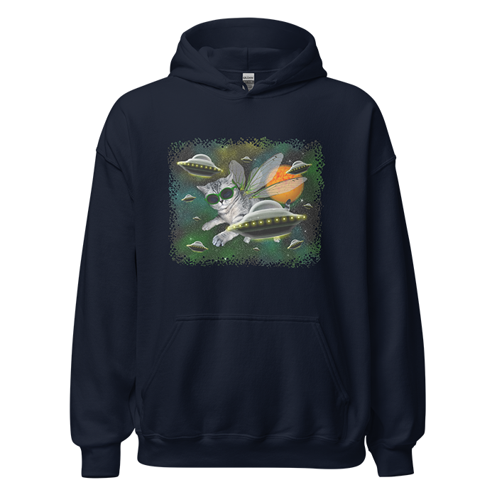 Space dragonfly cat ufo hoodie